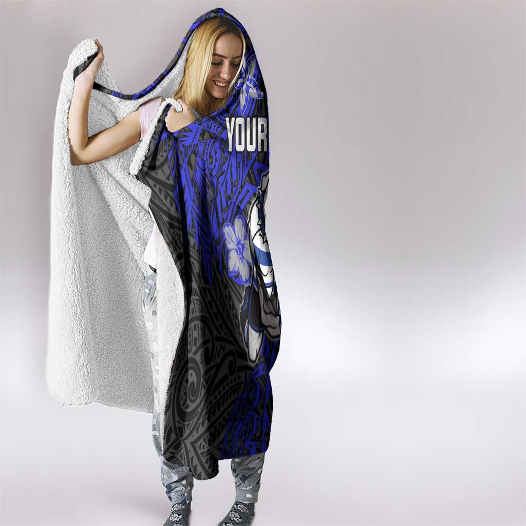 Personalised Canterbury-Bankstown Bulldogs Hooded Blanket Polynesian Tribal Pattern With Rugby Bulldog Mascot Art