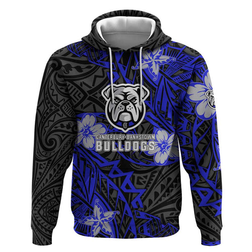 Personalised Canterbury-Bankstown Bulldogs Hoodie Polynesian Tribal Pattern With Rugby Bulldog Mascot Art