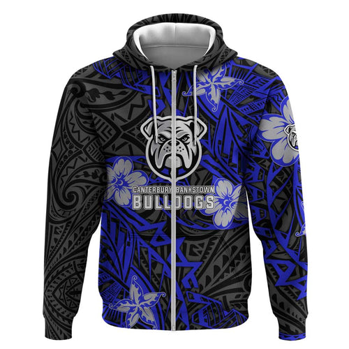 Personalised Canterbury-Bankstown Bulldogs Hoodie Polynesian Tribal Pattern With Rugby Bulldog Mascot Art