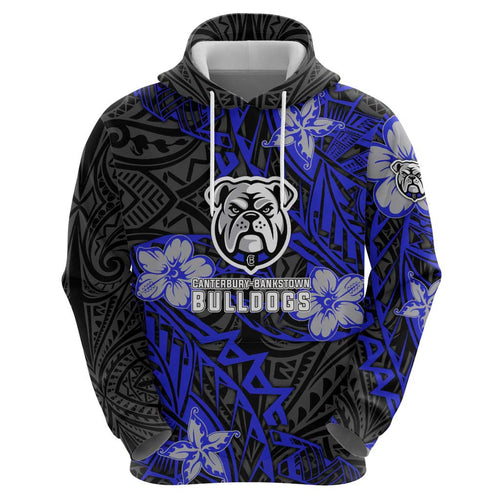 Personalised Canterbury-Bankstown Bulldogs Hoodie Polynesian Tribal Pattern With Rugby Bulldog Mascot Art