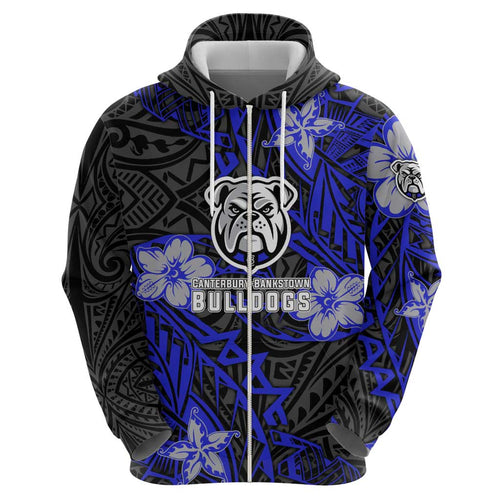 Personalised Canterbury-Bankstown Bulldogs Hoodie Polynesian Tribal Pattern With Rugby Bulldog Mascot Art
