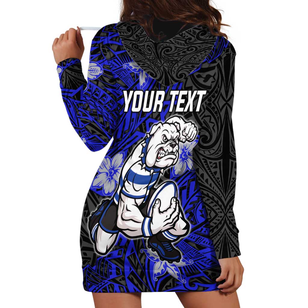 Personalised Canterbury-Bankstown Bulldogs Hoodie Dress Polynesian Tribal Pattern With Rugby Bulldog Mascot Art