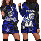 Personalised Canterbury-Bankstown Bulldogs Hoodie Dress Polynesian Tribal Pattern With Rugby Bulldog Mascot Art