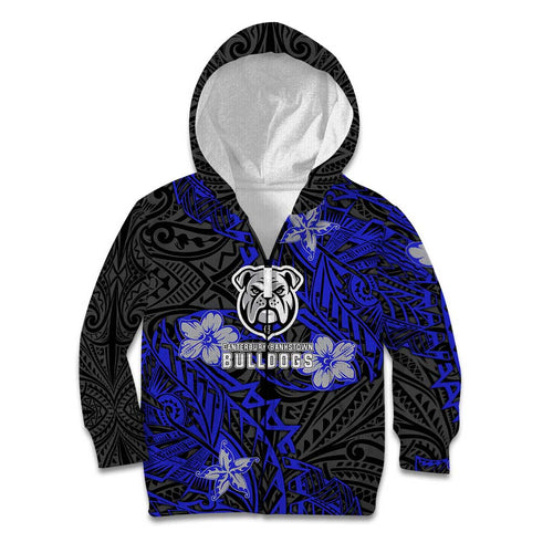 Personalised Canterbury-Bankstown Bulldogs Kid Hoodie Polynesian Tribal Pattern With Rugby Bulldog Mascot Art