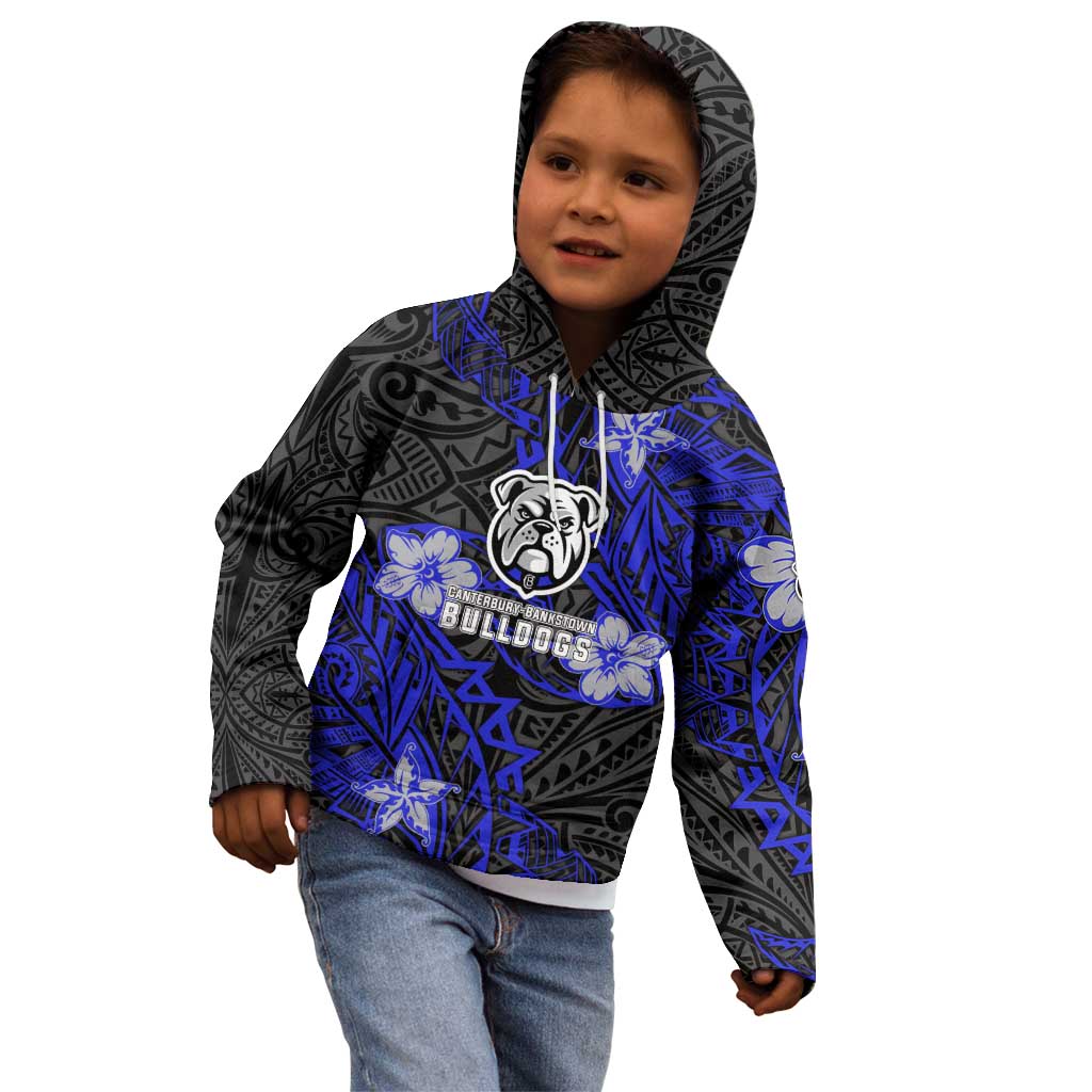 Personalised Canterbury-Bankstown Bulldogs Kid Hoodie Polynesian Tribal Pattern With Rugby Bulldog Mascot Art