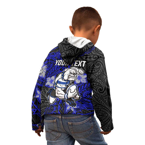Personalised Canterbury-Bankstown Bulldogs Kid Hoodie Polynesian Tribal Pattern With Rugby Bulldog Mascot Art