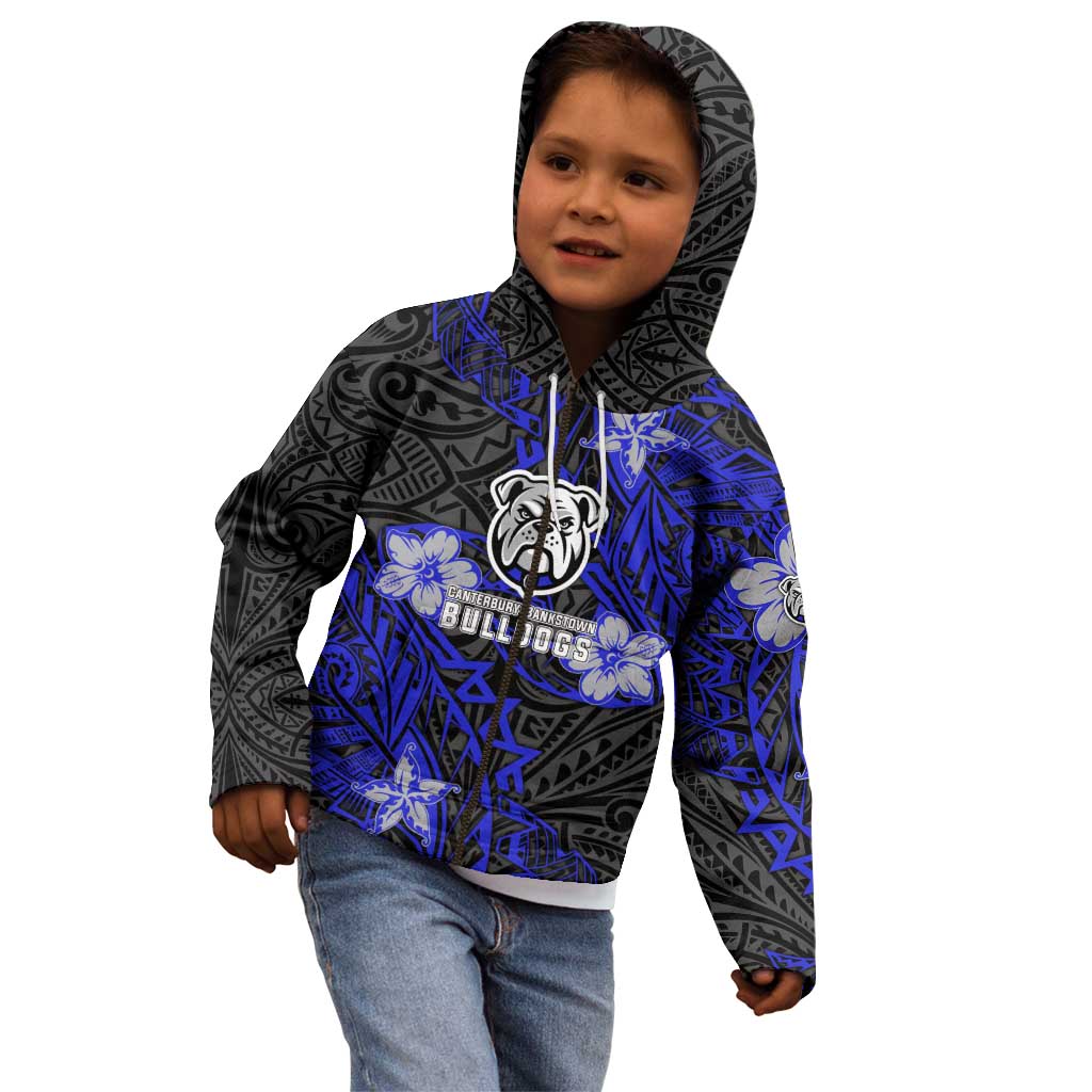 Personalised Canterbury-Bankstown Bulldogs Kid Hoodie Polynesian Tribal Pattern With Rugby Bulldog Mascot Art