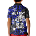 Personalised Canterbury-Bankstown Bulldogs Kid Polo Shirt Polynesian Tribal Pattern With Rugby Bulldog Mascot Art