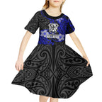 Personalised Canterbury-Bankstown Bulldogs Kid Short Sleeve Dress Polynesian Tribal Pattern With Rugby Bulldog Mascot Art