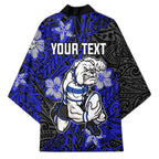 Personalised Canterbury-Bankstown Bulldogs Kimono Polynesian Tribal Pattern With Rugby Bulldog Mascot Art