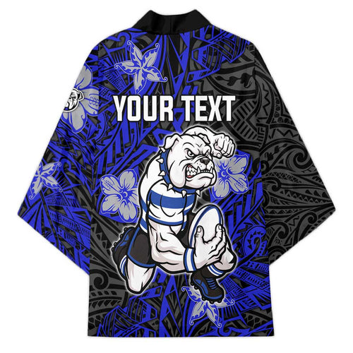 Personalised Canterbury-Bankstown Bulldogs Kimono Polynesian Tribal Pattern With Rugby Bulldog Mascot Art
