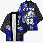 Personalised Canterbury-Bankstown Bulldogs Kimono Polynesian Tribal Pattern With Rugby Bulldog Mascot Art