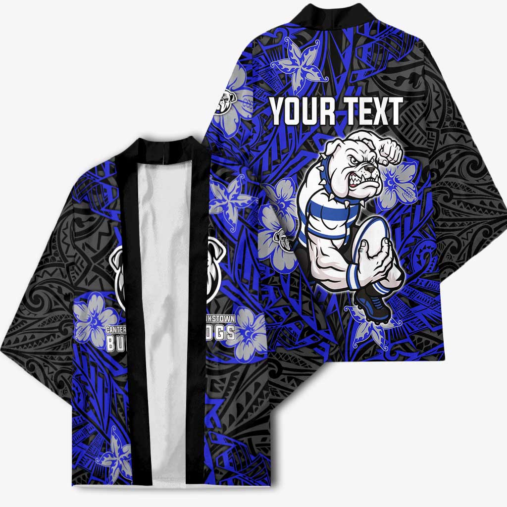 Personalised Canterbury-Bankstown Bulldogs Kimono Polynesian Tribal Pattern With Rugby Bulldog Mascot Art