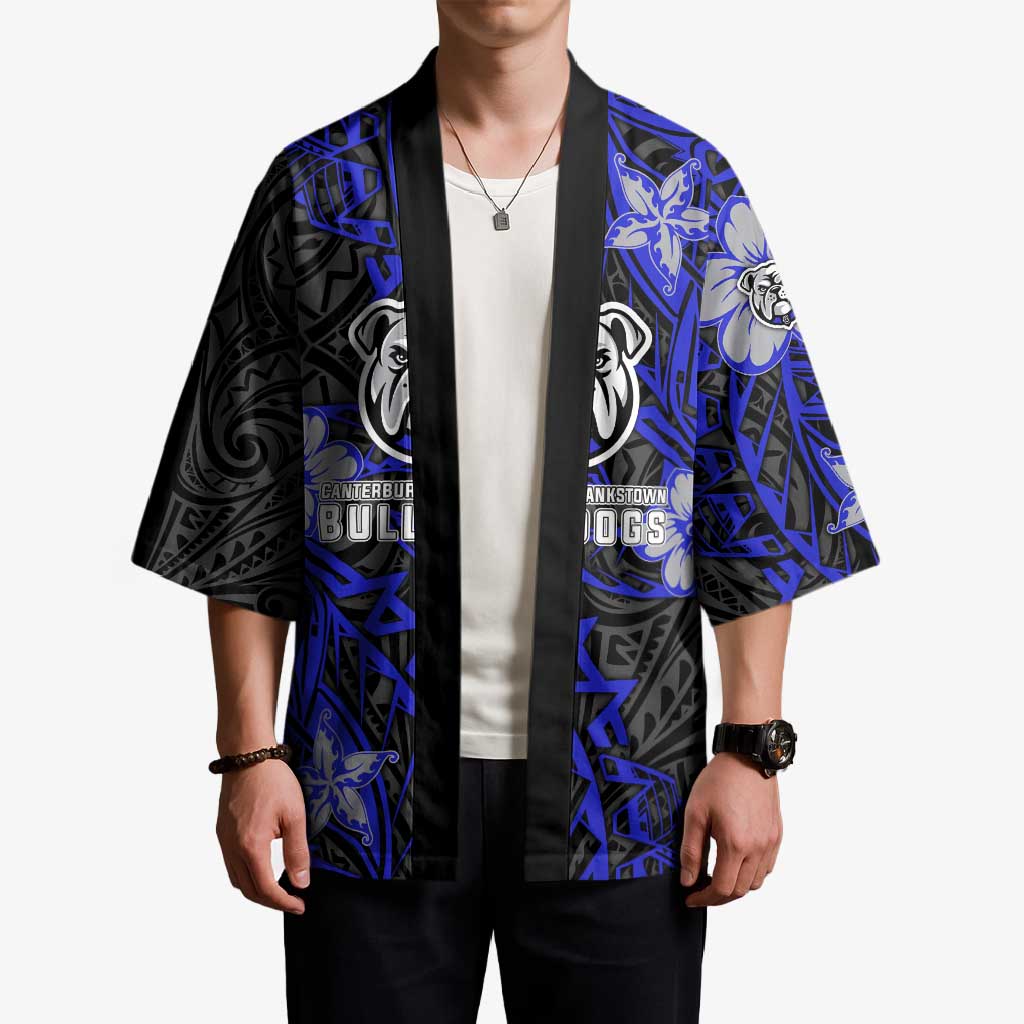 Personalised Canterbury-Bankstown Bulldogs Kimono Polynesian Tribal Pattern With Rugby Bulldog Mascot Art