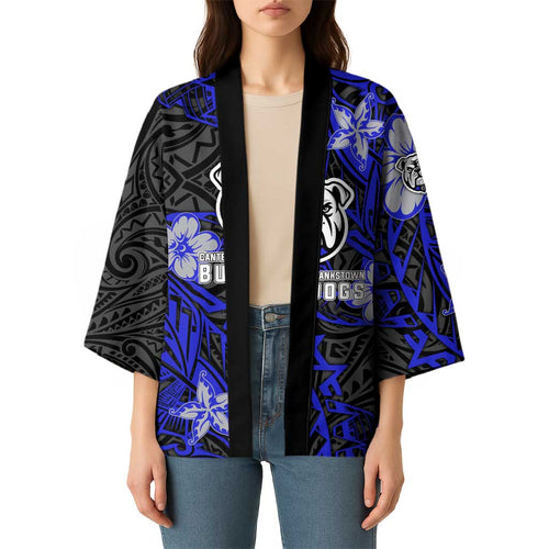 Personalised Canterbury-Bankstown Bulldogs Kimono Polynesian Tribal Pattern With Rugby Bulldog Mascot Art