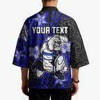 Personalised Canterbury-Bankstown Bulldogs Kimono Polynesian Tribal Pattern With Rugby Bulldog Mascot Art
