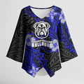 Personalised Canterbury-Bankstown Bulldogs Kimono Sleeve Blouse Polynesian Tribal Pattern With Rugby Bulldog Mascot Art