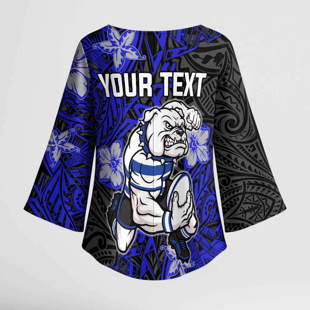 Personalised Canterbury-Bankstown Bulldogs Kimono Sleeve Blouse Polynesian Tribal Pattern With Rugby Bulldog Mascot Art