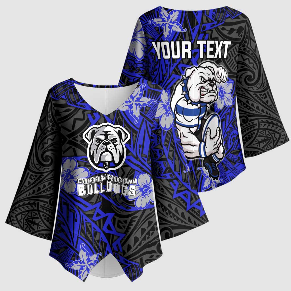 Personalised Canterbury-Bankstown Bulldogs Kimono Sleeve Blouse Polynesian Tribal Pattern With Rugby Bulldog Mascot Art