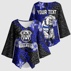 Personalised Canterbury-Bankstown Bulldogs Kimono Sleeve Blouse Polynesian Tribal Pattern With Rugby Bulldog Mascot Art