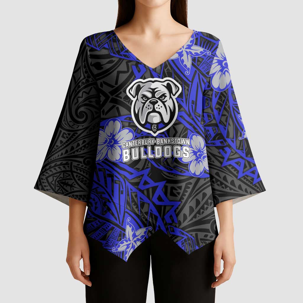 Personalised Canterbury-Bankstown Bulldogs Kimono Sleeve Blouse Polynesian Tribal Pattern With Rugby Bulldog Mascot Art