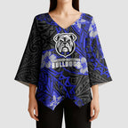 Personalised Canterbury-Bankstown Bulldogs Kimono Sleeve Blouse Polynesian Tribal Pattern With Rugby Bulldog Mascot Art