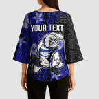 Personalised Canterbury-Bankstown Bulldogs Kimono Sleeve Blouse Polynesian Tribal Pattern With Rugby Bulldog Mascot Art