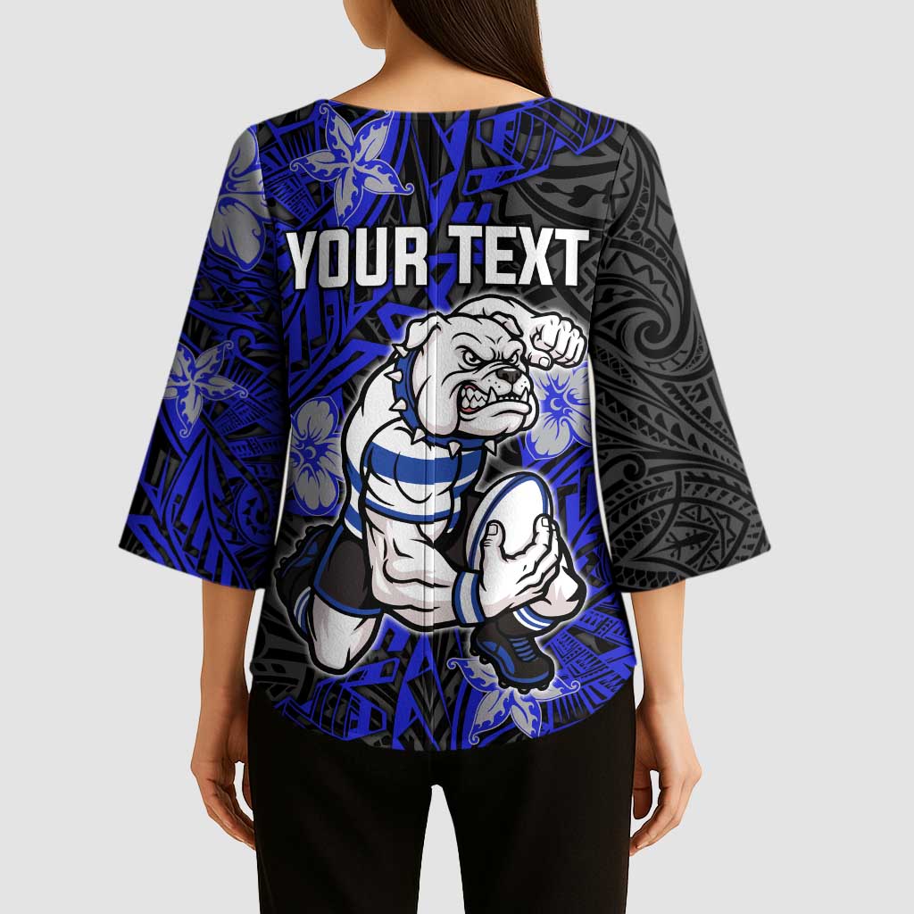 Personalised Canterbury-Bankstown Bulldogs Kimono Sleeve Blouse Polynesian Tribal Pattern With Rugby Bulldog Mascot Art