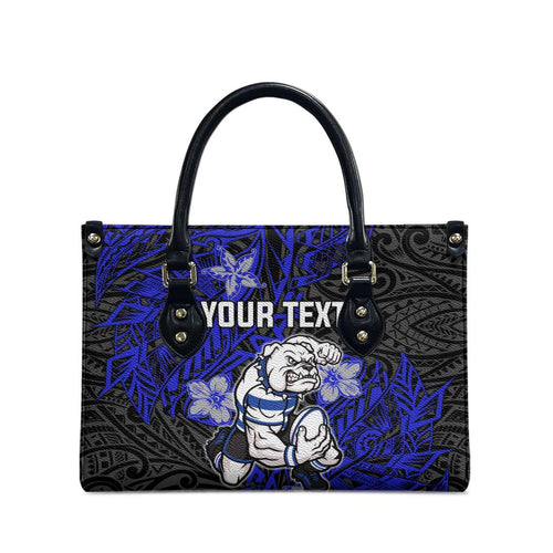 Personalised Canterbury-Bankstown Bulldogs Leather Bag Polynesian Tribal Pattern With Rugby Bulldog Mascot Art