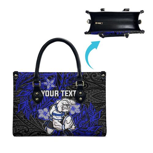 Personalised Canterbury-Bankstown Bulldogs Leather Bag Polynesian Tribal Pattern With Rugby Bulldog Mascot Art