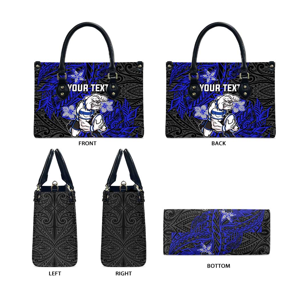 Personalised Canterbury-Bankstown Bulldogs Leather Bag Polynesian Tribal Pattern With Rugby Bulldog Mascot Art