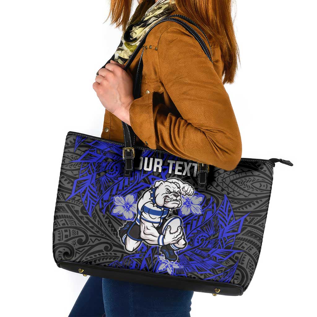 Personalised Canterbury-Bankstown Bulldogs Leather Tote Bag Polynesian Tribal Pattern With Rugby Bulldog Mascot Art