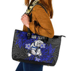 Personalised Canterbury-Bankstown Bulldogs Leather Tote Bag Polynesian Tribal Pattern With Rugby Bulldog Mascot Art