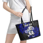 Personalised Canterbury-Bankstown Bulldogs Leather Tote Bag Polynesian Tribal Pattern With Rugby Bulldog Mascot Art