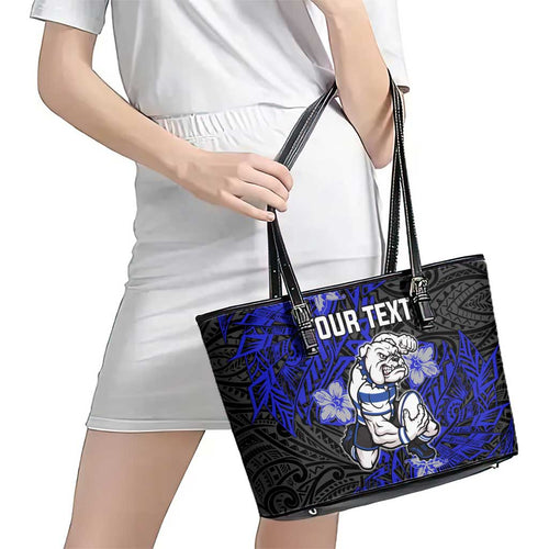 Personalised Canterbury-Bankstown Bulldogs Leather Tote Bag Polynesian Tribal Pattern With Rugby Bulldog Mascot Art