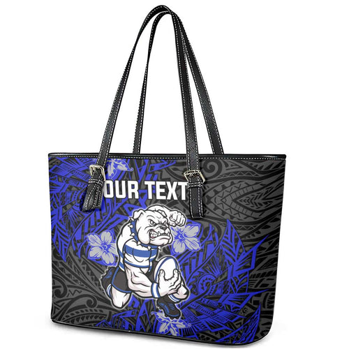 Personalised Canterbury-Bankstown Bulldogs Leather Tote Bag Polynesian Tribal Pattern With Rugby Bulldog Mascot Art