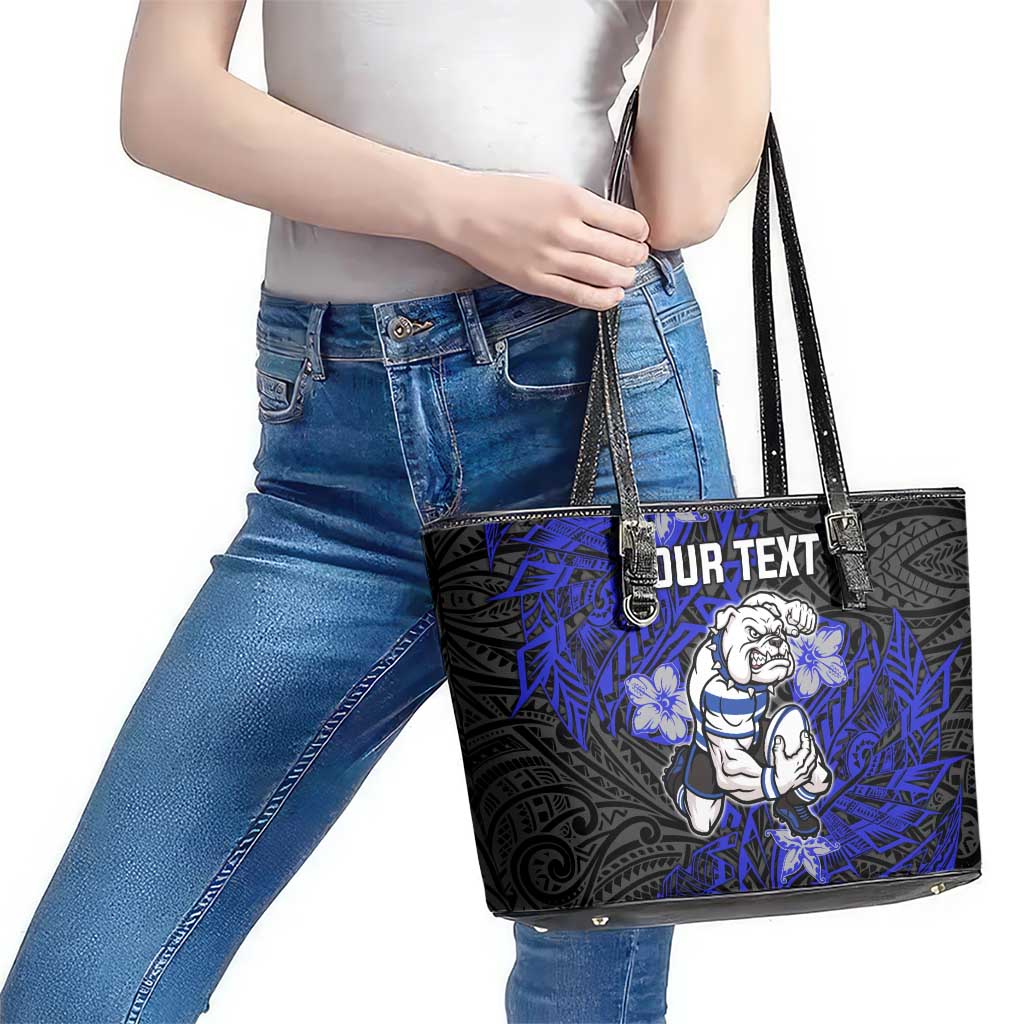 Personalised Canterbury-Bankstown Bulldogs Leather Tote Bag Polynesian Tribal Pattern With Rugby Bulldog Mascot Art