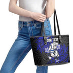 Personalised Canterbury-Bankstown Bulldogs Leather Tote Bag Polynesian Tribal Pattern With Rugby Bulldog Mascot Art