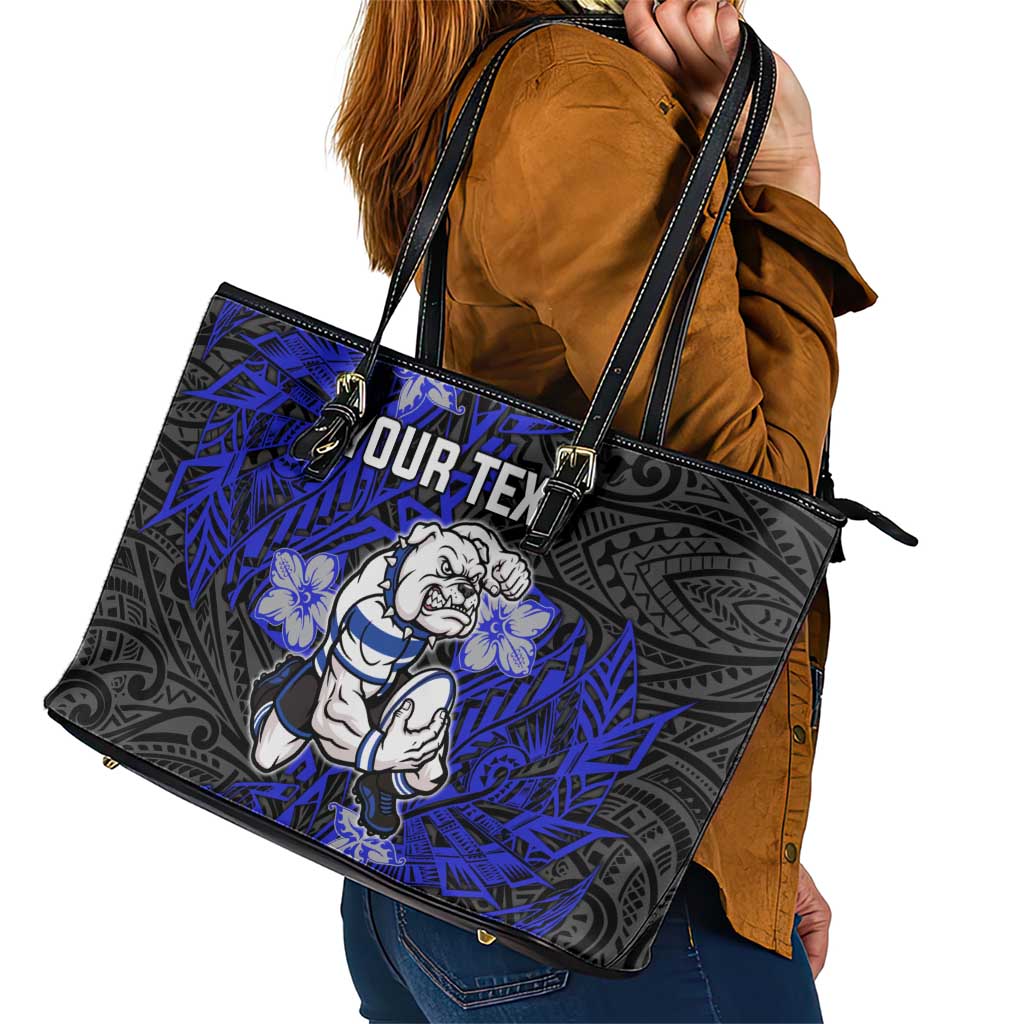 Personalised Canterbury-Bankstown Bulldogs Leather Tote Bag Polynesian Tribal Pattern With Rugby Bulldog Mascot Art