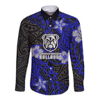 Personalised Canterbury-Bankstown Bulldogs Long Sleeve Button Shirt Polynesian Tribal Pattern With Rugby Bulldog Mascot Art