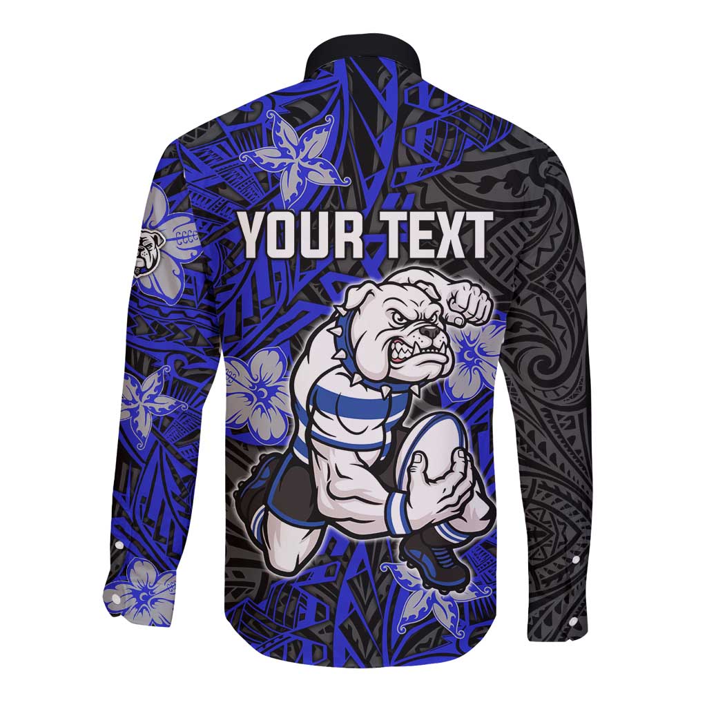 Personalised Canterbury-Bankstown Bulldogs Long Sleeve Button Shirt Polynesian Tribal Pattern With Rugby Bulldog Mascot Art