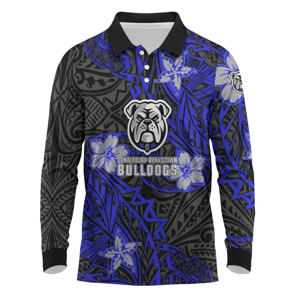 Personalised Canterbury-Bankstown Bulldogs Long Sleeve Polo Shirt Polynesian Tribal Pattern With Rugby Bulldog Mascot Art