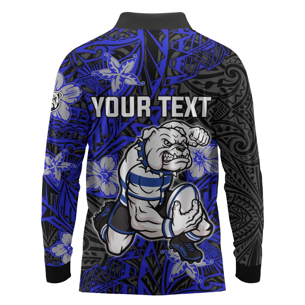 Personalised Canterbury-Bankstown Bulldogs Long Sleeve Polo Shirt Polynesian Tribal Pattern With Rugby Bulldog Mascot Art