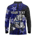 Personalised Canterbury-Bankstown Bulldogs Long Sleeve Polo Shirt Polynesian Tribal Pattern With Rugby Bulldog Mascot Art
