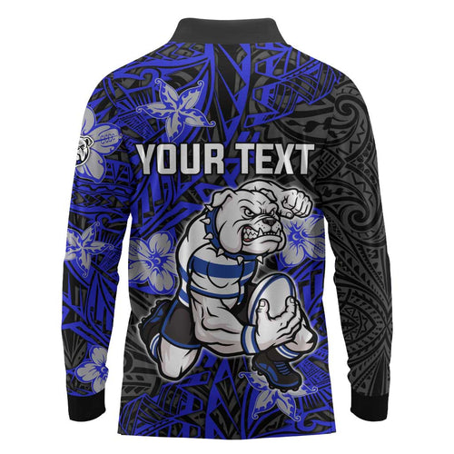 Personalised Canterbury-Bankstown Bulldogs Long Sleeve Polo Shirt Polynesian Tribal Pattern With Rugby Bulldog Mascot Art