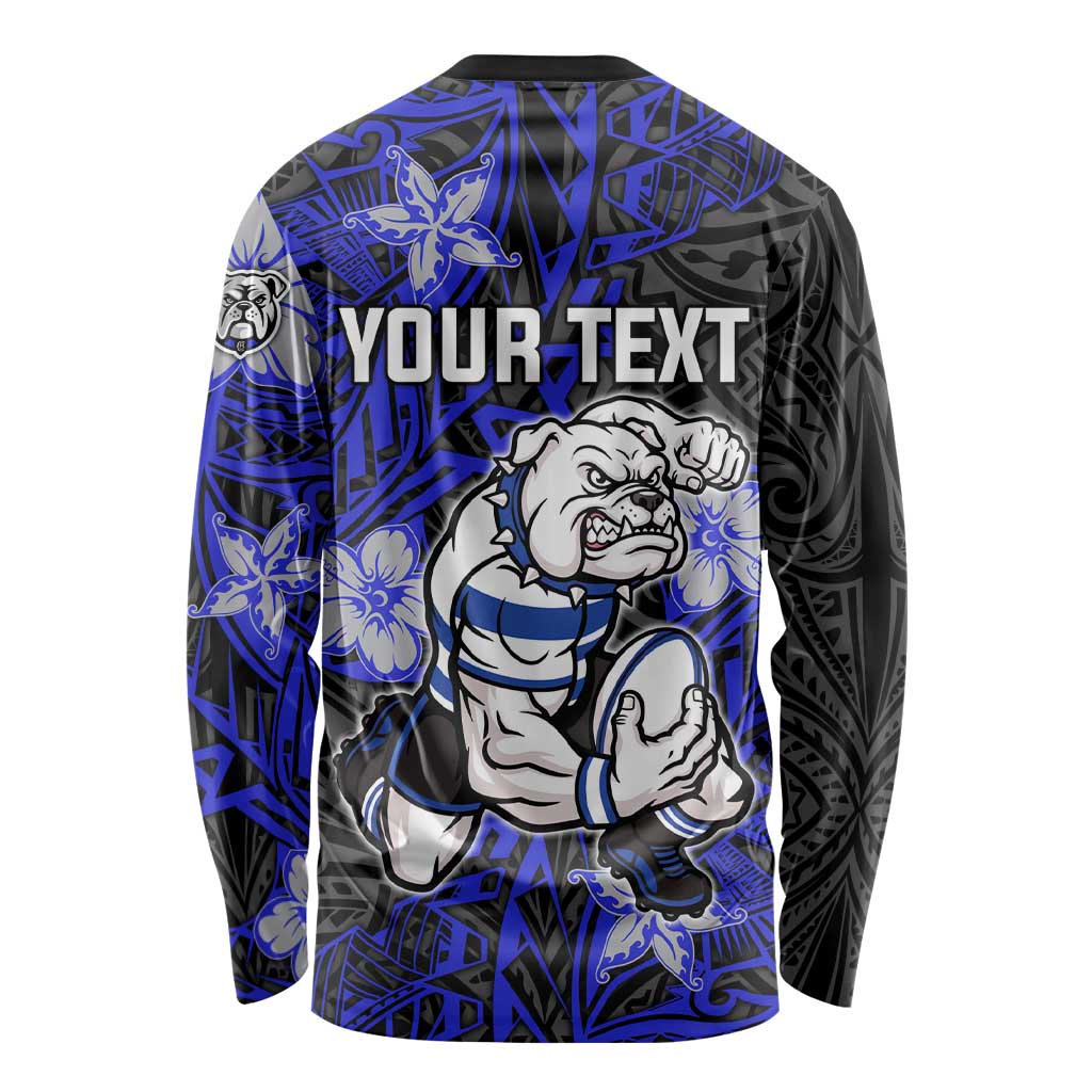 Personalised Canterbury-Bankstown Bulldogs Long Sleeve Shirt Polynesian Tribal Pattern With Rugby Bulldog Mascot Art