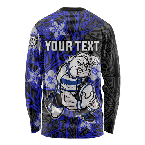 Personalised Canterbury-Bankstown Bulldogs Long Sleeve Shirt Polynesian Tribal Pattern With Rugby Bulldog Mascot Art