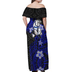 Personalised Canterbury-Bankstown Bulldogs Off Shoulder Maxi Dress Polynesian Tribal Pattern With Rugby Bulldog Mascot Art
