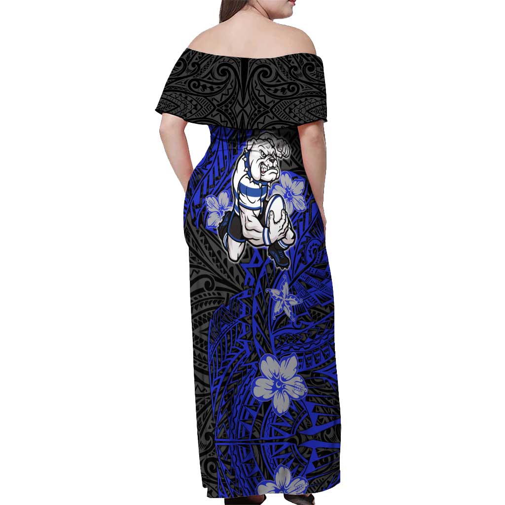 Personalised Canterbury-Bankstown Bulldogs Off Shoulder Maxi Dress Polynesian Tribal Pattern With Rugby Bulldog Mascot Art