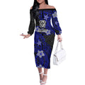 Personalised Canterbury-Bankstown Bulldogs Off The Shoulder Long Sleeve Dress Polynesian Tribal Pattern With Rugby Bulldog Mascot Art